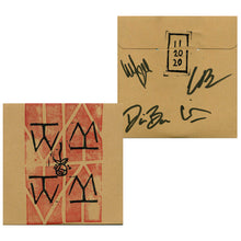 Load image into Gallery viewer, Image of the front and back of a CD case against a white background. The CD case is a brown cardboard color, with a red stamp on the front with what looks like handpainted symbols of a T and W in different rotations (one is up right and the other is flipped upside down). This logo is on the cover 4 times, and has a small painting of a rose in black in the center. The back of the album in sharpie has 4 signatures and says 11 20 20 on it.
